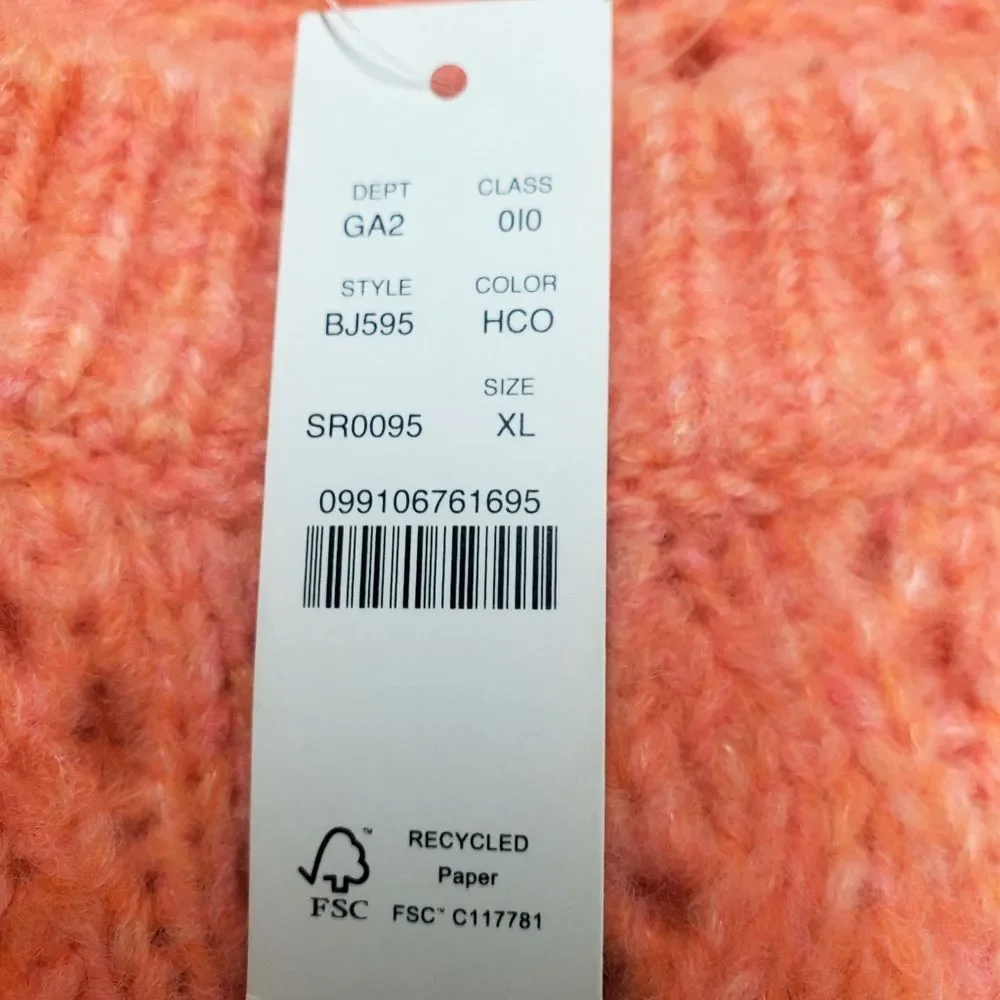 J. CREW Pointelle Crewneck Wool Blend Sweater XL Coral Balloon Sleeve Cozy Knit
